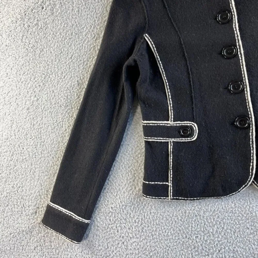 Vintage Talbots Jacket Womens Small Black 100% Merino Wool Coat Military‎ Retro
